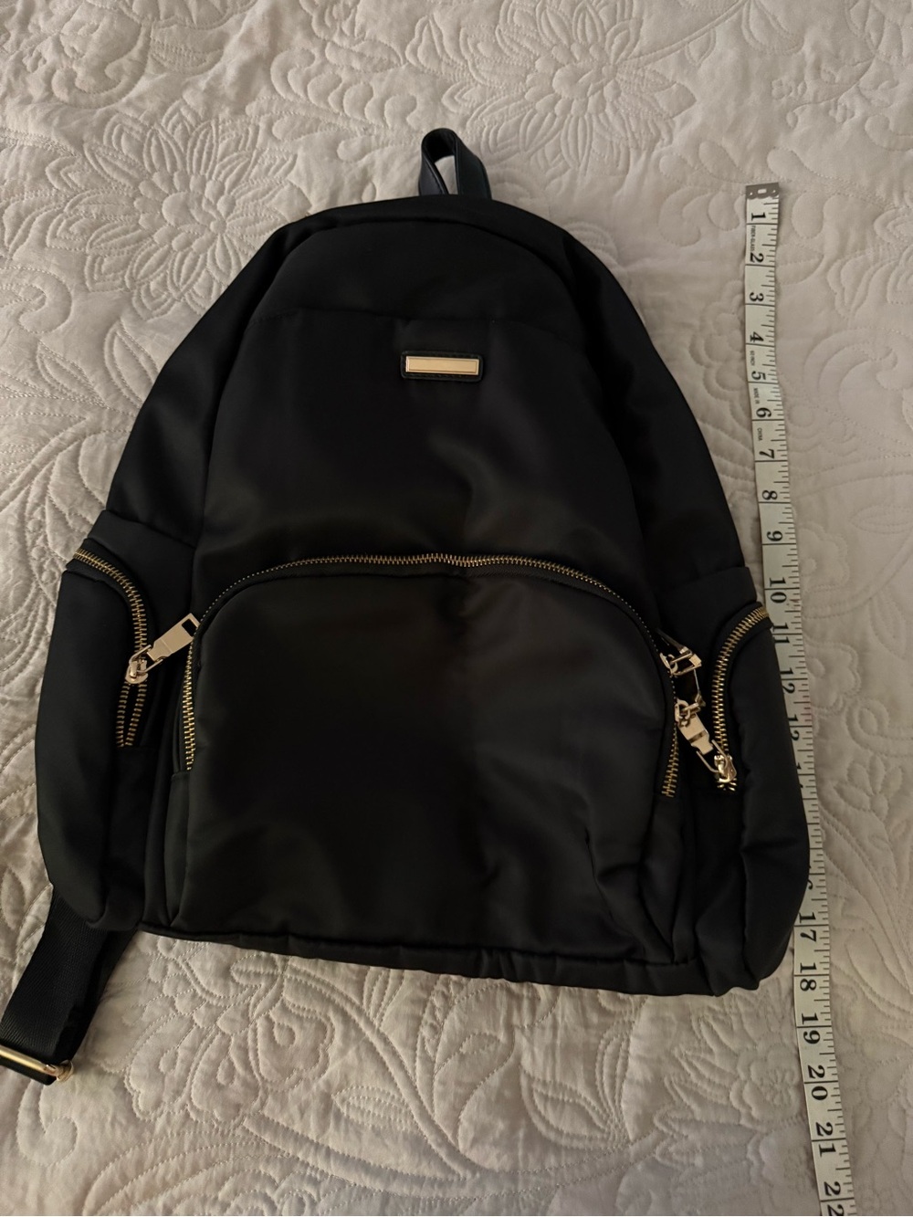 Black Nylon Backpack with Gold Hardware -